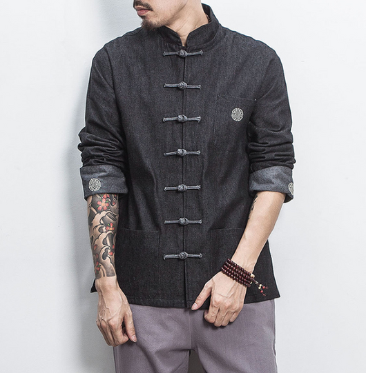Chaqueta Denim Hanfu Retro - Fusión de Moda Oriental y Estilo Contemporáneo - Image 8