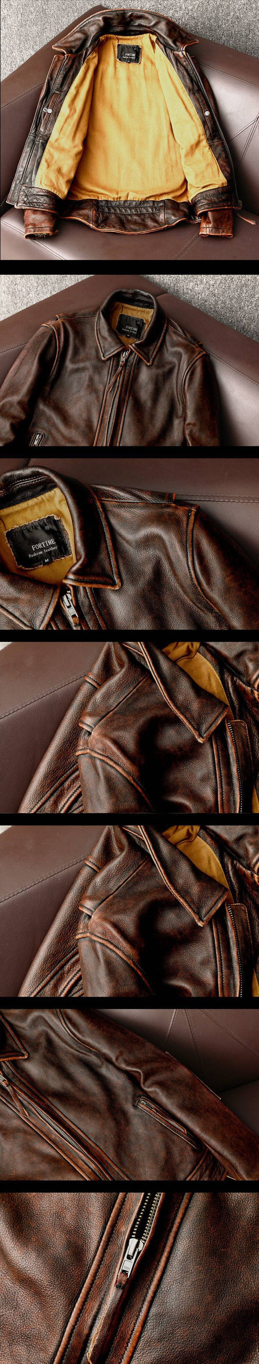 Chaqueta de Cuero Vintage Desgastado para Hombre - Estilo Clásico - Image 11