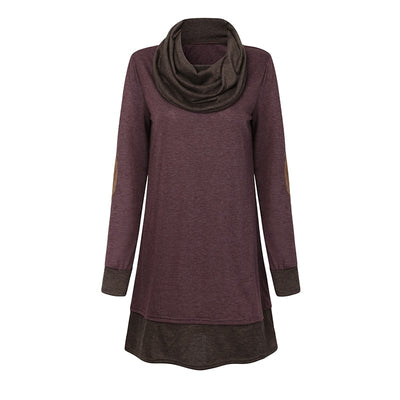 Blusa Casual de Manga Larga con Parches en Codos y Cuello Cowl para Mujer - Image 5