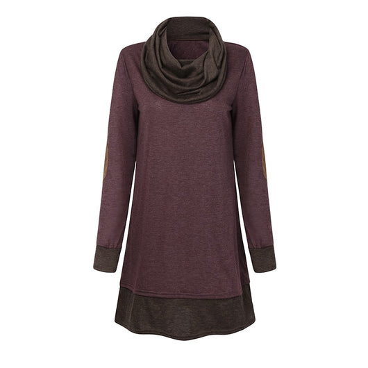 Blusa Casual de Manga Larga con Parches en Codos y Cuello Cowl para Mujer - Image 5