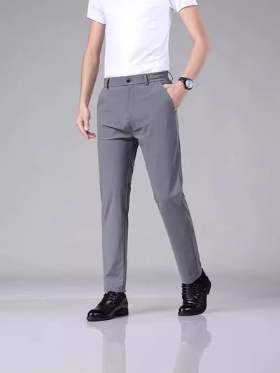 Pantalones Casuales para Hombre Ajuste Elástico Negocios Tela Ligera - Image 3