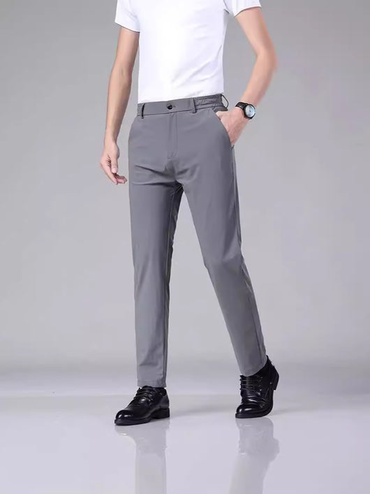 Pantalones Casuales para Hombre Ajuste Elástico Negocios Tela Ligera - Image 3