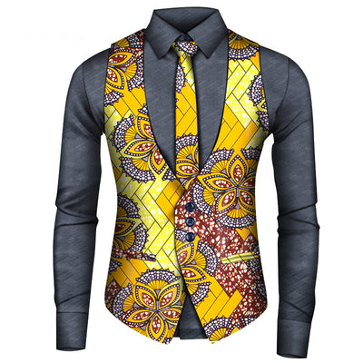 Conjunto de Tres Piezas Africano para Hombre: Camisa, Chaleco y Corbata - Image 3