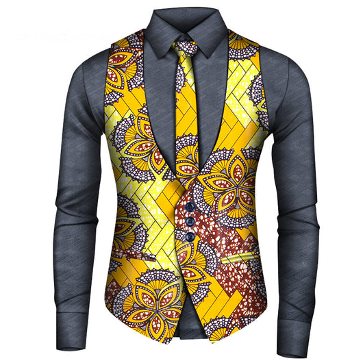 Conjunto de Tres Piezas Africano para Hombre: Camisa, Chaleco y Corbata - Image 3