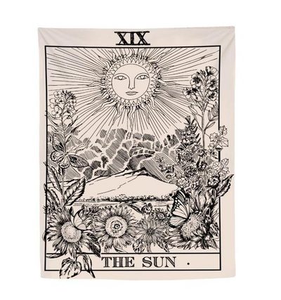 Bohemian sun and moon tapestry with a celestial pattern of golden suns and crescent moons on a dark blue background. - Image 52