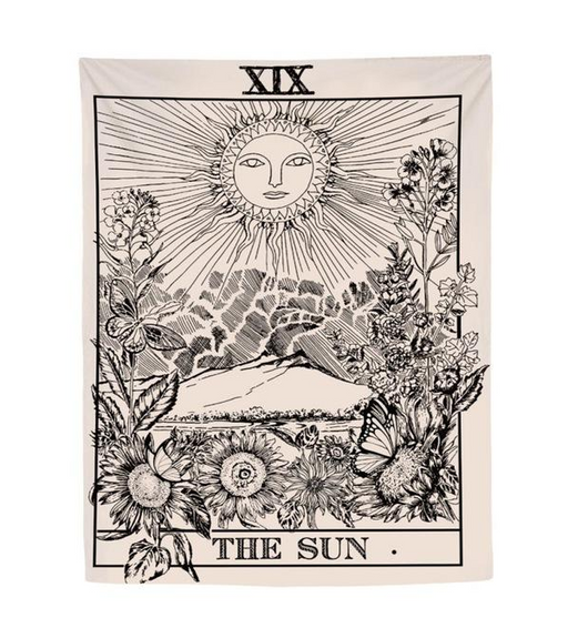Bohemian sun and moon tapestry with a celestial pattern of golden suns and crescent moons on a dark blue background. - Image 52