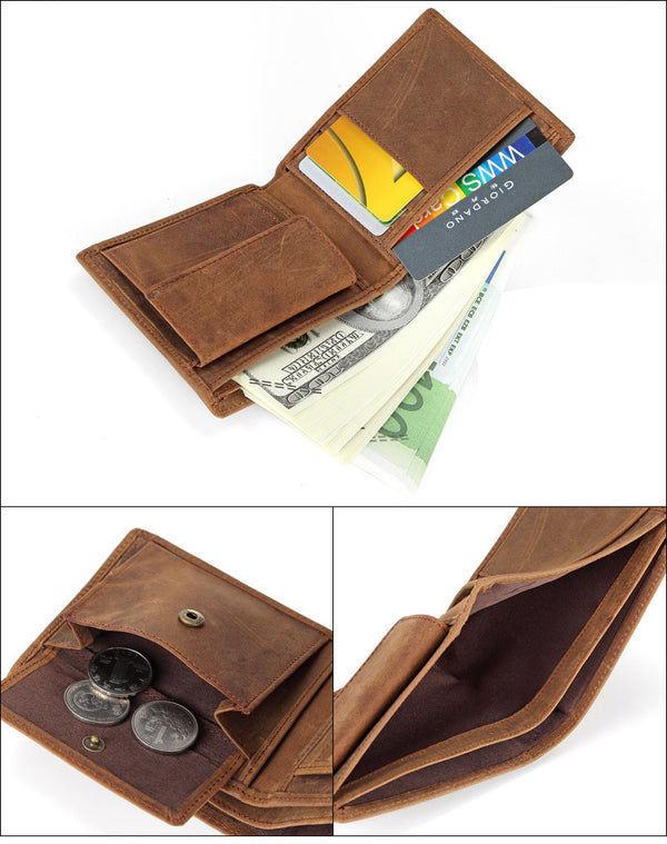 Cartera de Cuero Genuino Tipo Primera Capa para Hombre