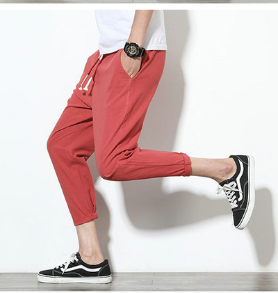 Pantalones Harem Negros de Algodón y Lino para Hombre - Image 6