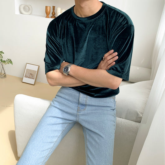 Playera Corta de Terciopelo Dorado para Hombre - Image 2