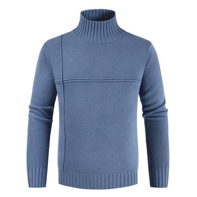 Suéter Coreano Cuello Alto con Costuras de Rayas Cruzadas para Hombre - Image 17