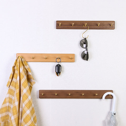 Perchero de Pared Nórdico en Madera Maciza con Ganchos de Latón - Estilo Japonés Nogal Negro - Image 5