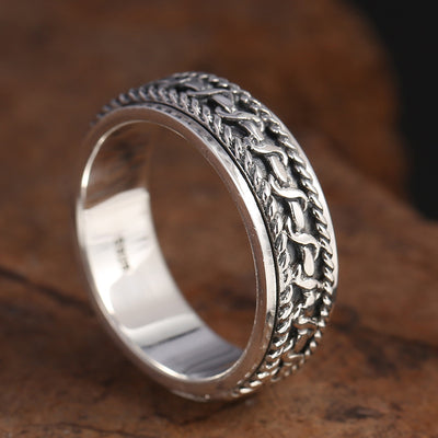 Anillo de Plata Tailandesa Vintage con Cuerda de Cáñamo - Image 5