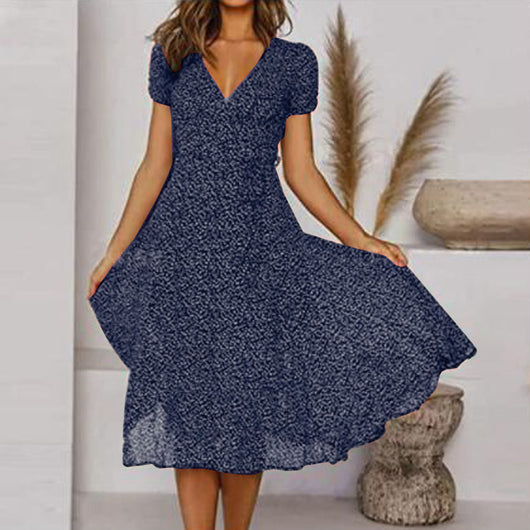 Vestido Estampado Escote V con Cordones y Detalles de Encaje - Image 4