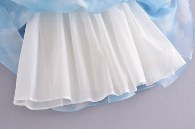 Vestido Azul Cielo con Mangas Abullonadas y Estampado Nube para Mujer - Image 16