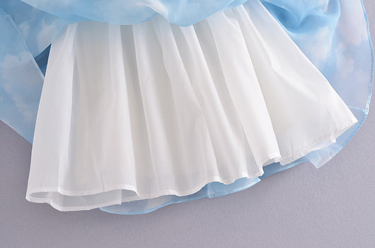 Vestido Azul Cielo con Mangas Abullonadas y Estampado Nube para Mujer - Image 16