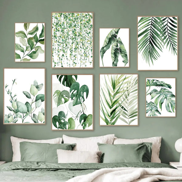 Lámina Decorativa Hoja Monstera Acuarela Verde