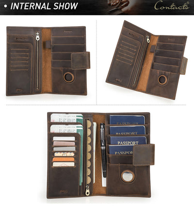 Cartera Pasaporte Cuero Genuino Crazy Horse Negro con Alarma Antirrobo - Image 13