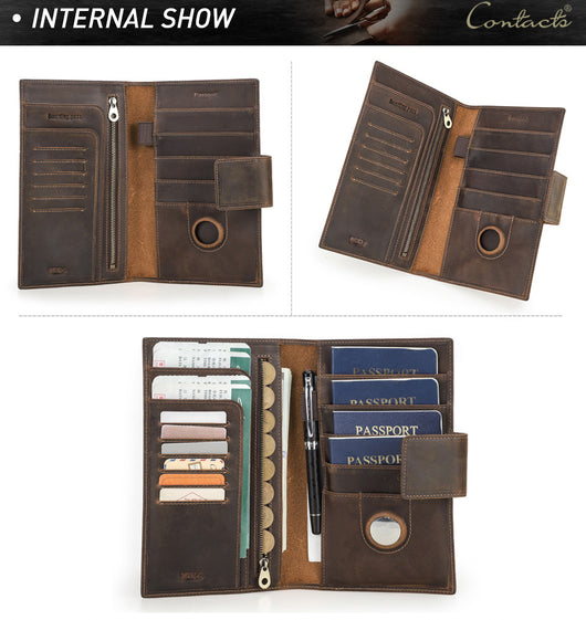 Cartera Pasaporte Cuero Genuino Crazy Horse Negro con Alarma Antirrobo - Image 13