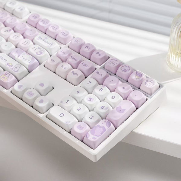 Keycaps Gato Tarde de Té 132 Teclas MOA Degradado Púrpura Kawaii PBT