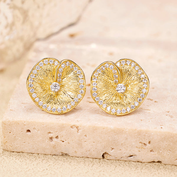 Aretes de Plata 925 con Diseño de Hoja de Loto Texturizada