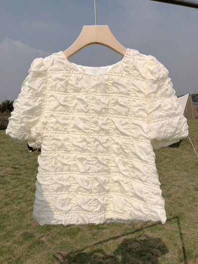 Camiseta Cuello Redondo Bordada Elegante Manga Corta - Image 7