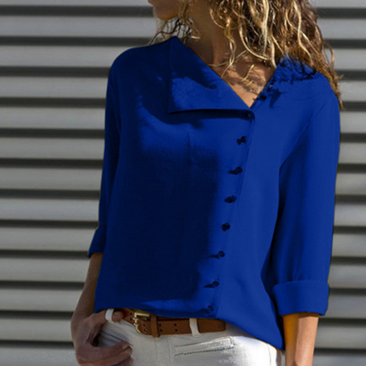 Blusa de Cuello Oblicuo Asimétrico con Manga Larga - Image 7
