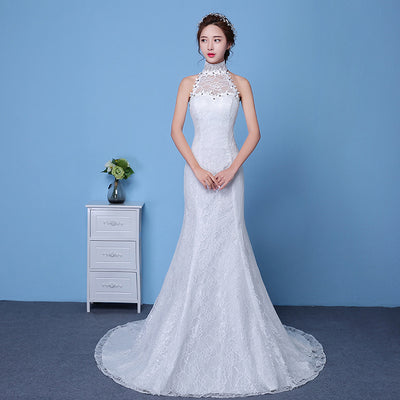 Vestido de Novia Rojo Talla Grande con Cola Sirena y Escote Halter - Image 8