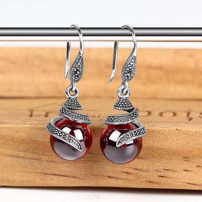 Aretes de Granate Vintage con Cuentas Redondas - Image 4