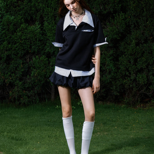 Playera Suelta a Rayas con Efecto Dos Piezas - Manga Corta Versátil - Image 12