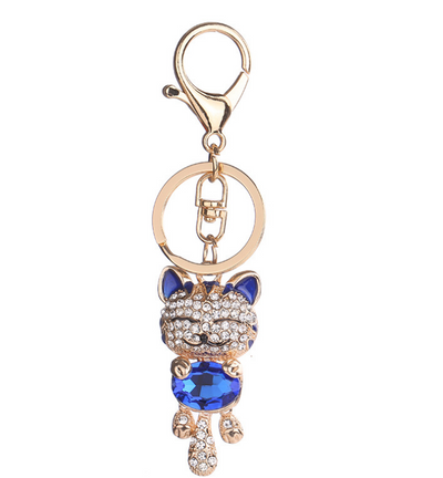 Llavero Gato de la Suerte con Cristal y Esmalte - Accesorio Elegante para Mujer