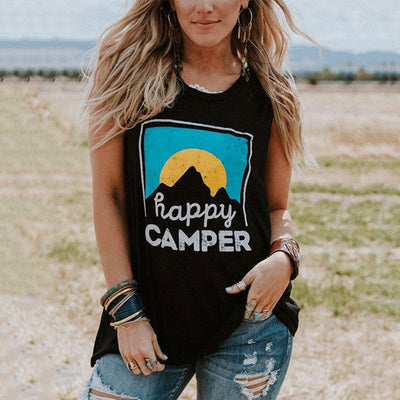 Camiseta sin Mangas para Mujer Happy Camper - Diseño Estampado Casual - Image 5