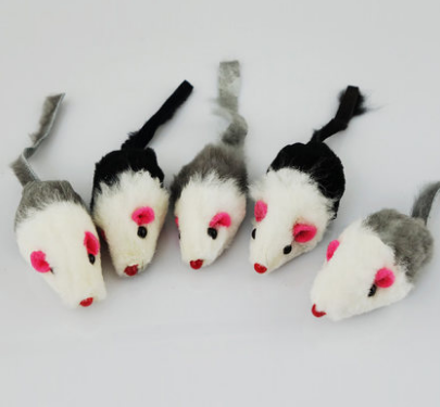 Five fake mouse cat toys with white bodies, grey or black backs, pink ears, black eyes, and red noses. - Image 9