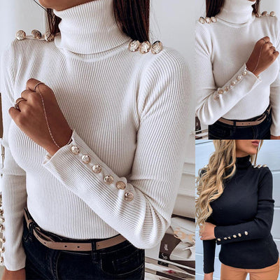 Blusa Básica de Cuello Alto con Botones - Colores Sólidos - Image 18