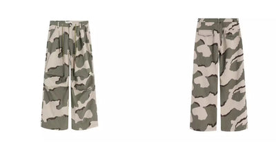 Pantalones Overol Camuflaje Plisados con Cordón - Corte Recto Ancho y Suelto - Image 8