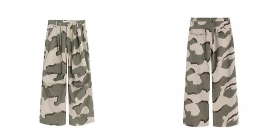 Pantalones Overol Camuflaje Plisados con Cordón - Corte Recto Ancho y Suelto - Image 8
