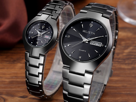 Reloj Luminoso de Acero Tungsteno para Pareja - Resistente al Agua con Calendario