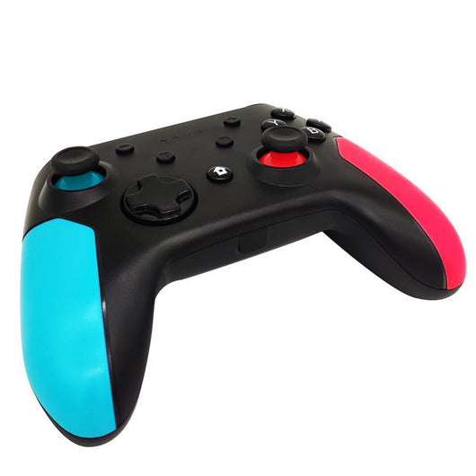 Black wireless gamepad with blue left grip and red right grip, featuring dual analog sticks and face buttons. - Image 2