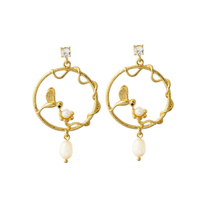 Aretes de perla con rama circular - Diseño elegante y minimalista - Image 12
