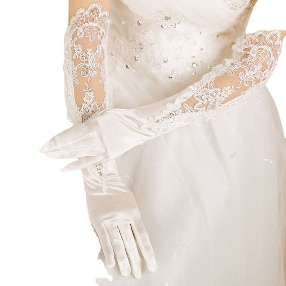 Guantes de Novia Satén y Encaje Bordado para Boda