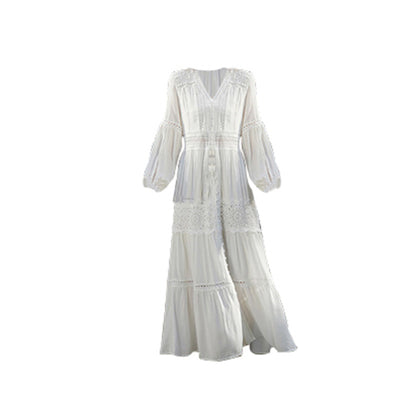 Vestido Largo de Encaje con Escote V y Cintura Alta - Image 6