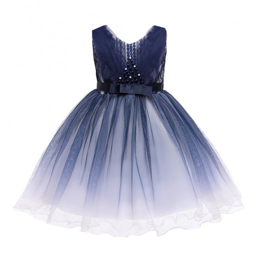 Vestido Azul Elegante para Niñas - Diseño Floral Cuello en V - Image 11