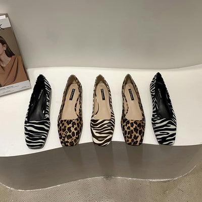 Zapatos Planos Punta Cuadrada Estilo Coreano con Patrón Zebra y Tacón Grueso - Image 5