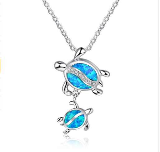 Collar colgante tortuga marina con ópalo azul y plata laminada para mujer - Image 6
