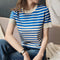 Blusa Holgada Ice Silk a Rayas con Cuello Redondo para Mujer