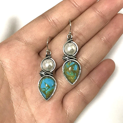 Aretes étnicos vintage con piedra azul en forma de gota - Image 4