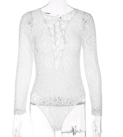 Jumpsuit Corto de Encaje para Mujer con Escote Profundo y Diseño Hueco - Image 3