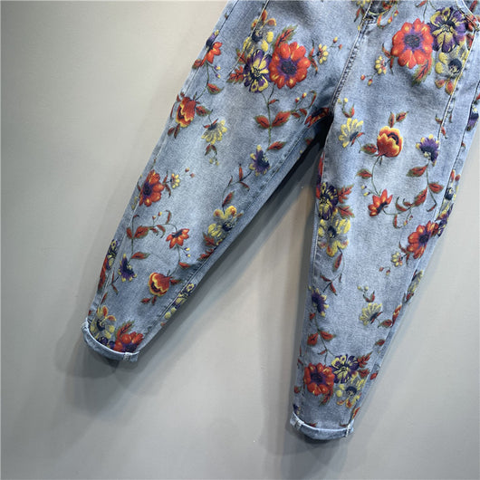 Pantalones Jeans Holgados Estampado Floral Tendencia Casual - Image 11