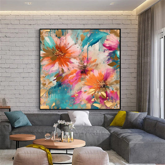 Cuadro Abstracto Peonía Moderno - Lienzo Óleo Decorativo para Sala y Dormitorio - Image 2