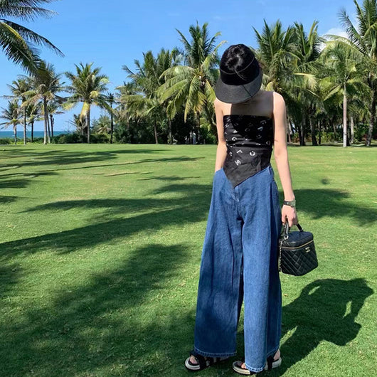 Jeans Retro de Cintura Alta Pierna Ancha para Mujer - Estilo Minimalista