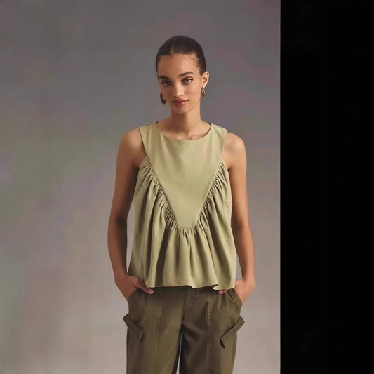 Chaleco Plisado para Mujer Cuello Redondo sin Mangas